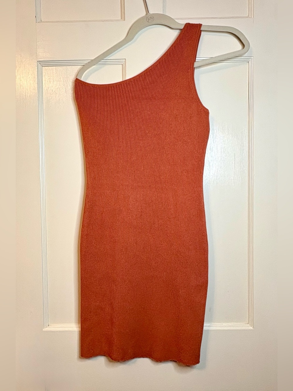 House of Harlow One-Shoulder Rib Knit Dress in Rust
